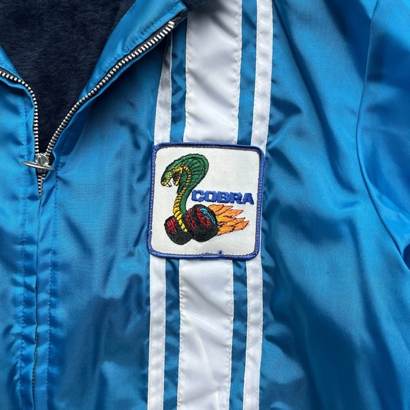 Vintage 60s 70s Ford Shelby Cobra Racing Jacket Blue White Faux Fur Lined XL - Picture 6 of 11